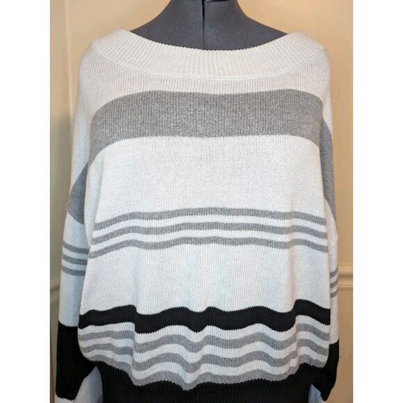 Lucky Brand Black Gray Striped Pullover Knit Long Sleeve Sweater Size XL - Picture 4 of 9